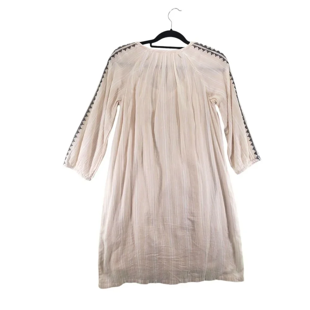sz 2 Garnet Hill Organic Cotton Embroidered Gauze Tunic Dress Slip Knee Length